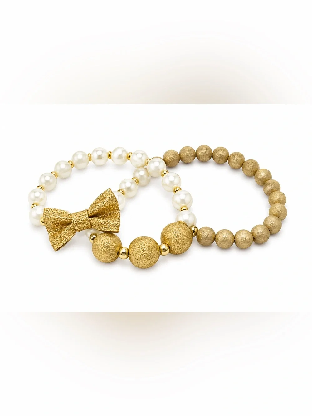 Gold and Cream Jewelry Set with Elegant Bow Charm